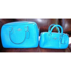 Coach Mom & Daughter  Blue Leather Satchel & Crossbody Bag Set